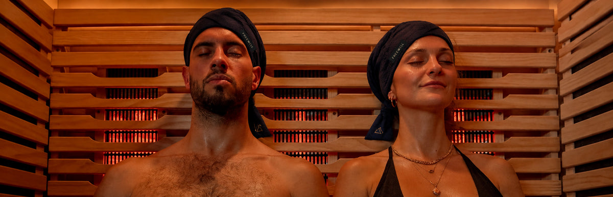 Dark navy Ritual Cap resting in a sauna, ready for the ritual